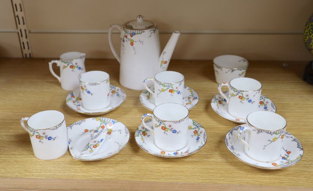 A Royal Paragon thorn patterned coffee set, coffee pot 15cm high